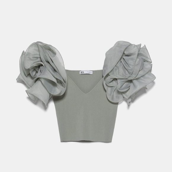 Zara Tops Zara Mid Green Organza Crop Top Poshmark